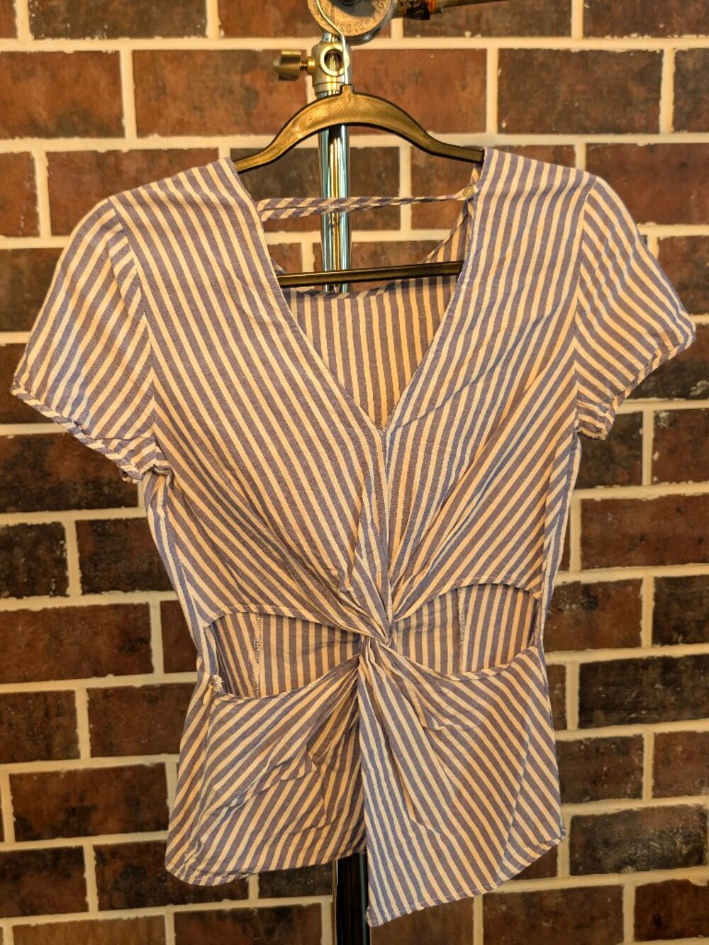 ZARA Blue & White Striped Twist Front Cutout Top S
